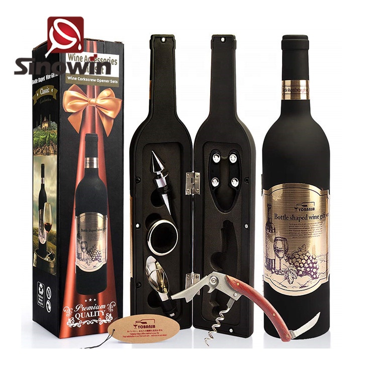 Hot selling wine bottle shape bottle opener 5 piece set gift