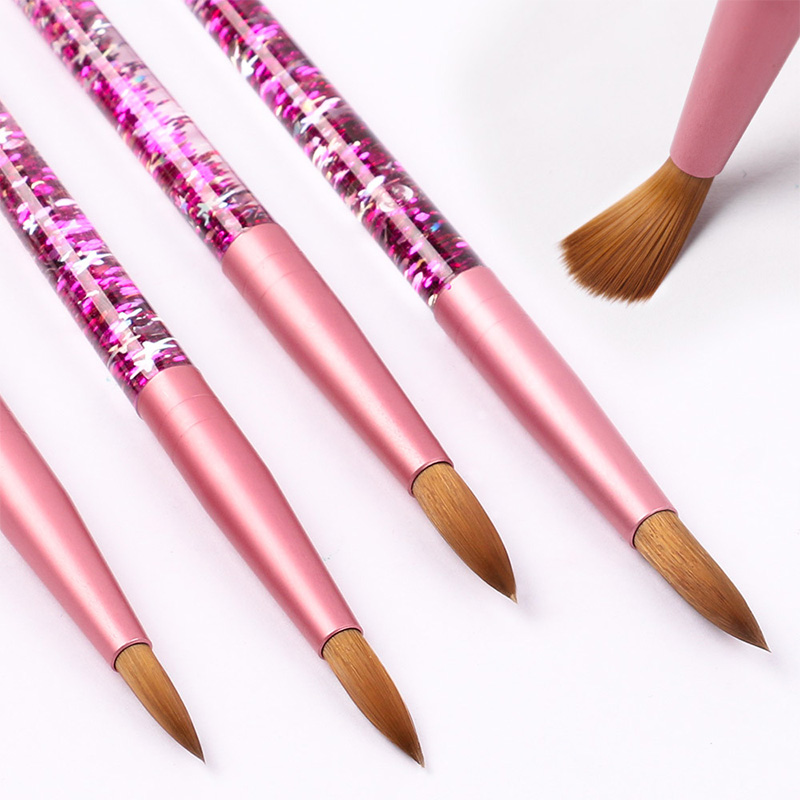 New Design 100% Pure Kolinsky Acrylic Art Nail Brush With Pink Handle Custom Logo 8/10/12/14 Nail Art Brush