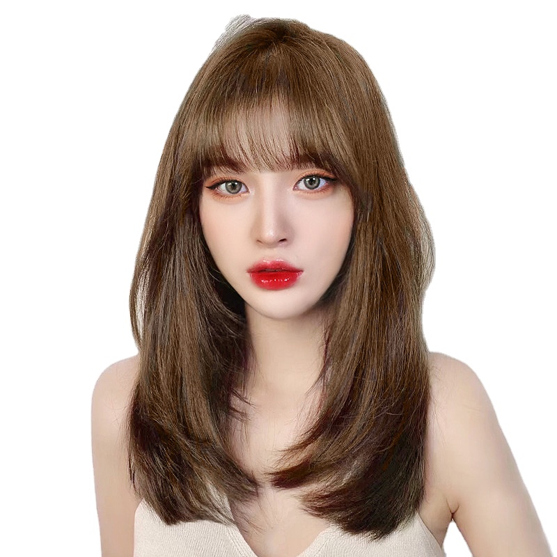 Factory spot women's long straight hair inside button clavicle hair air bangs chemical fiber whole top one generation