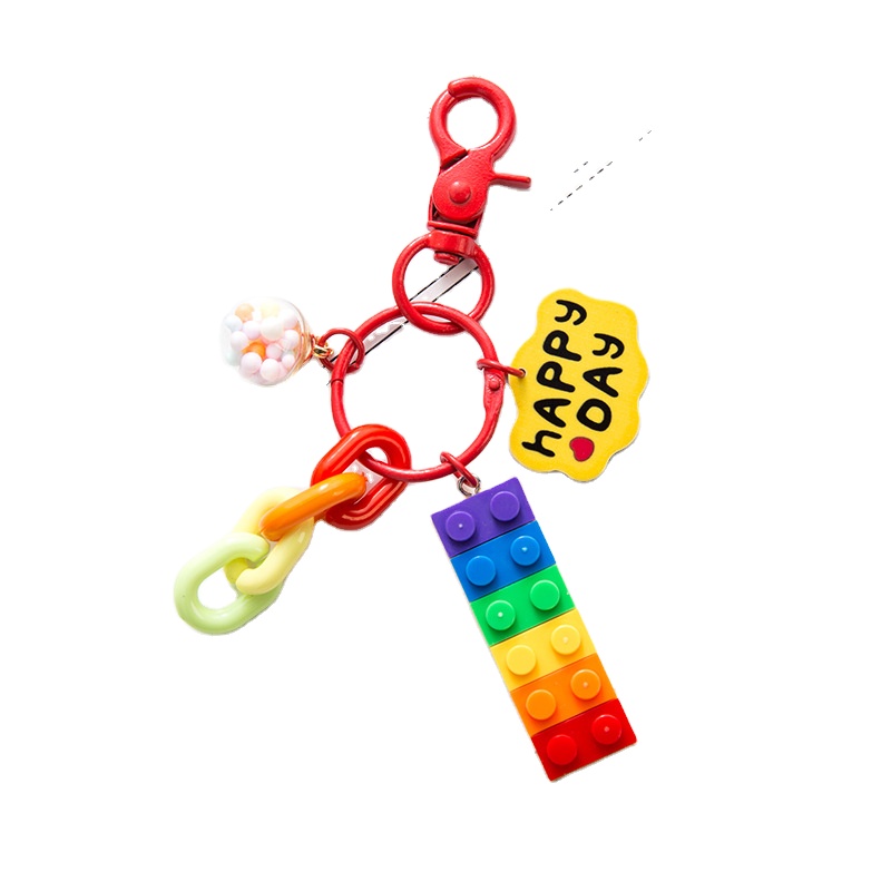 Building Block Rainbow Bell Pink Pendant Decoration Bag Cute Car Designer Women Luxury Keychain