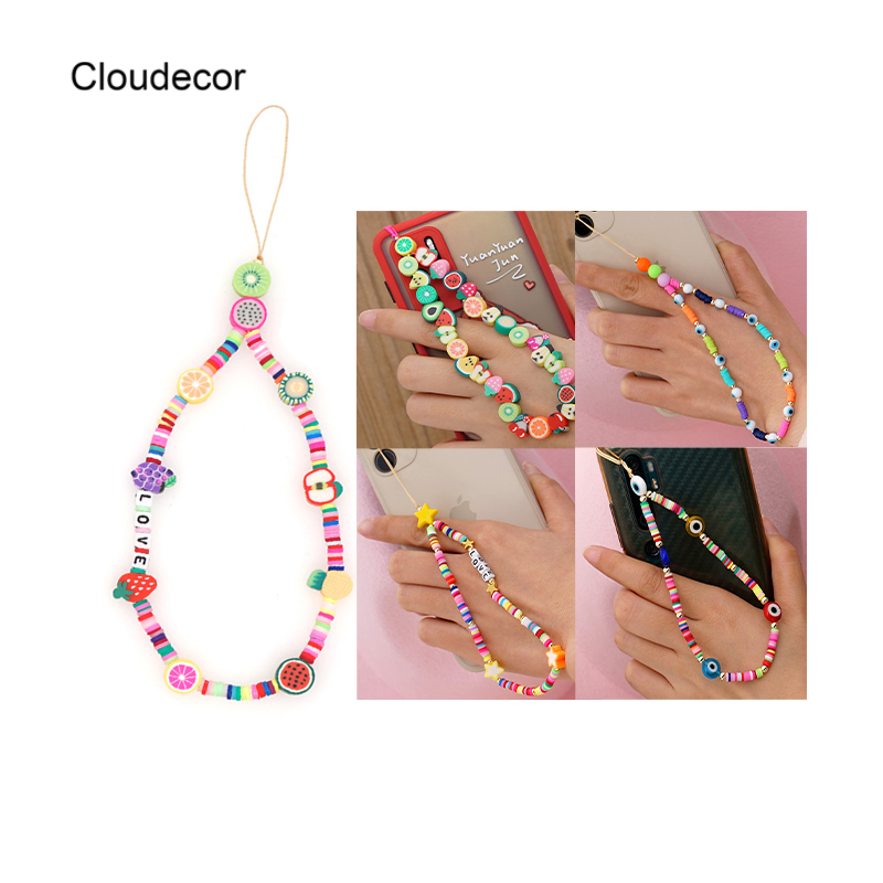 2021 New Mobile Phone Strap Lanyard Colorful Smile Pearl Soft Pottery Rope for Cell Phone Case Hanging Cord for Women