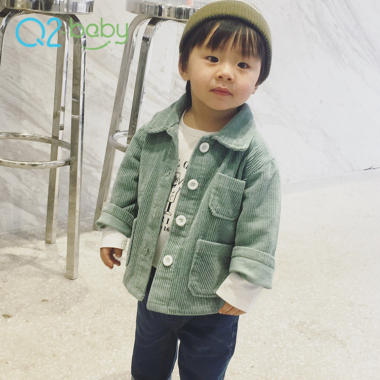 Q2-baby модное однобортное пальто на хлопчатобумажной ткани для маленьких мальчиков куртка с отворотным воротником для маленьких девочек