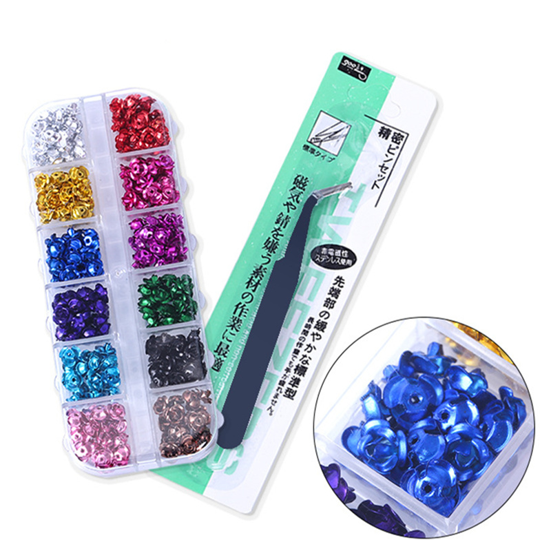 2021 Metal Nail Art Charms Decals 3D Design Aluminum Rose Flower Decoration Accessories 12 Colors DIY Nail Studs Jewel
