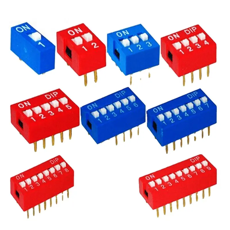 2.54mm pitch blue and red color 1-12 position slide and piano type dip switch