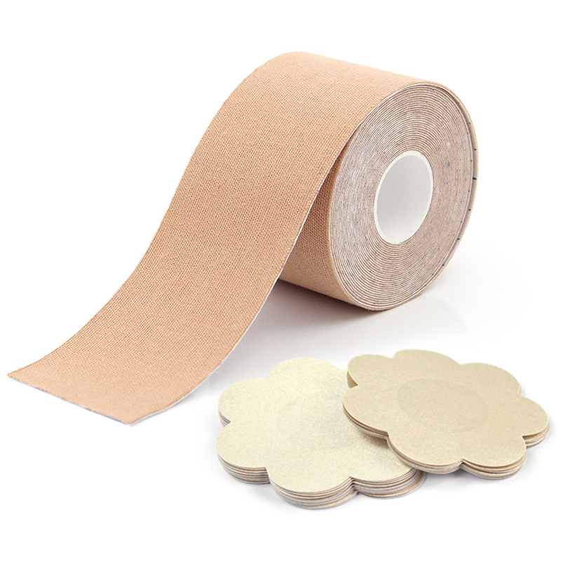 Aupcon Private Label Packaging Box Women Waterproof Body Tape Breast Lifting Boob Tape Roll With 5 Pairs Nipple Cover Set