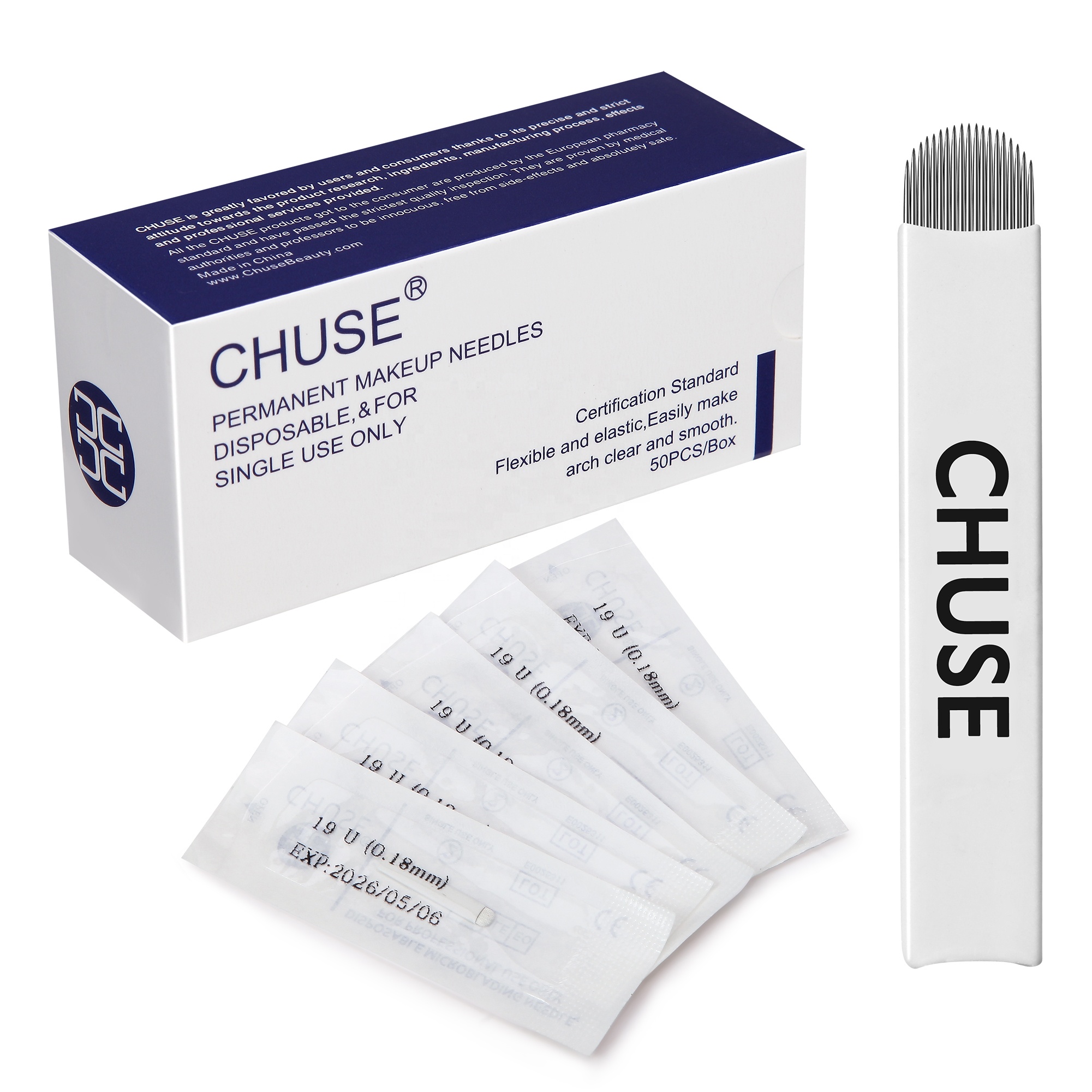 Новейший дизайн Chuse 19U 0,18 мм иглы для микроблейдинга Одноразовые микро-лезвия для вышивки бровей