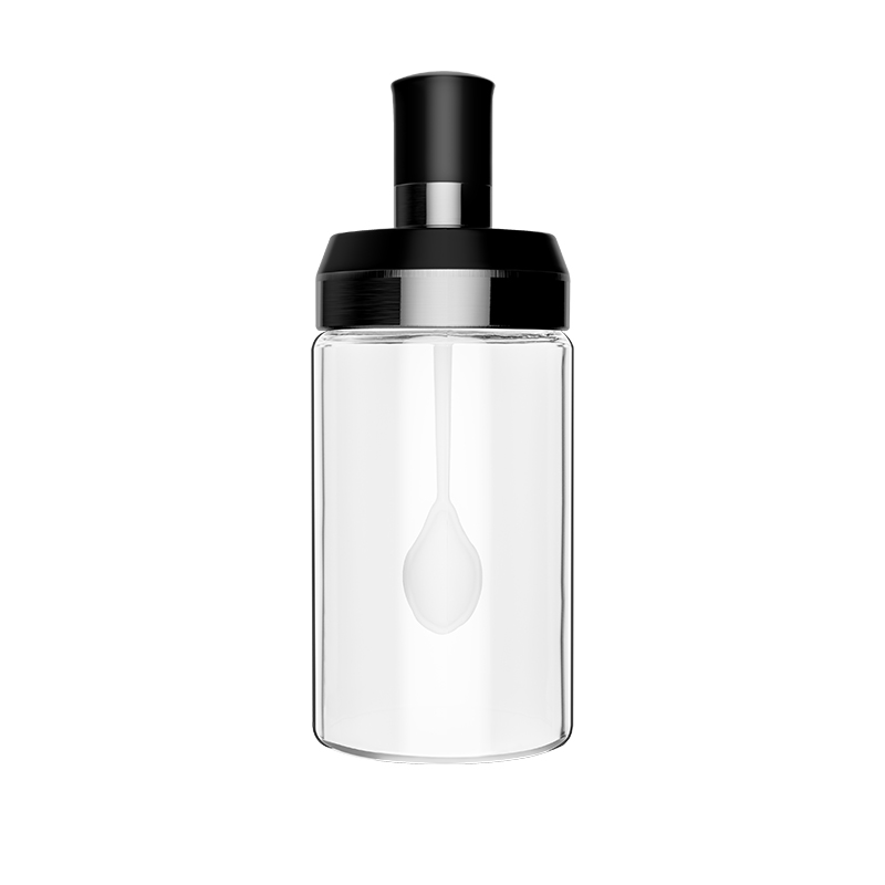 Wholesale Amazon Borosilicate glass Stainless steel outer ring Spice jar Seasoning pot with spoon Convenient bottle