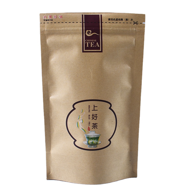PLA paper pouch Eco Friendly Zip Lock Packaging Bag Different Size Brown Kraft Food Paper Bag