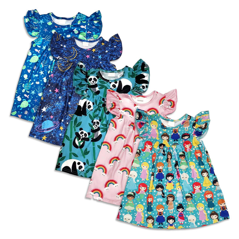 Organic cotton dress for kids customize children's clothing girls wholesale jersey Girl dresses ruffle sleeve children dress