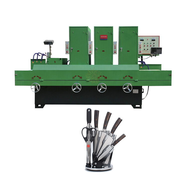 Automatic 3 heads abrasive belt steel cutlery buffing machine with sludge cleaning system