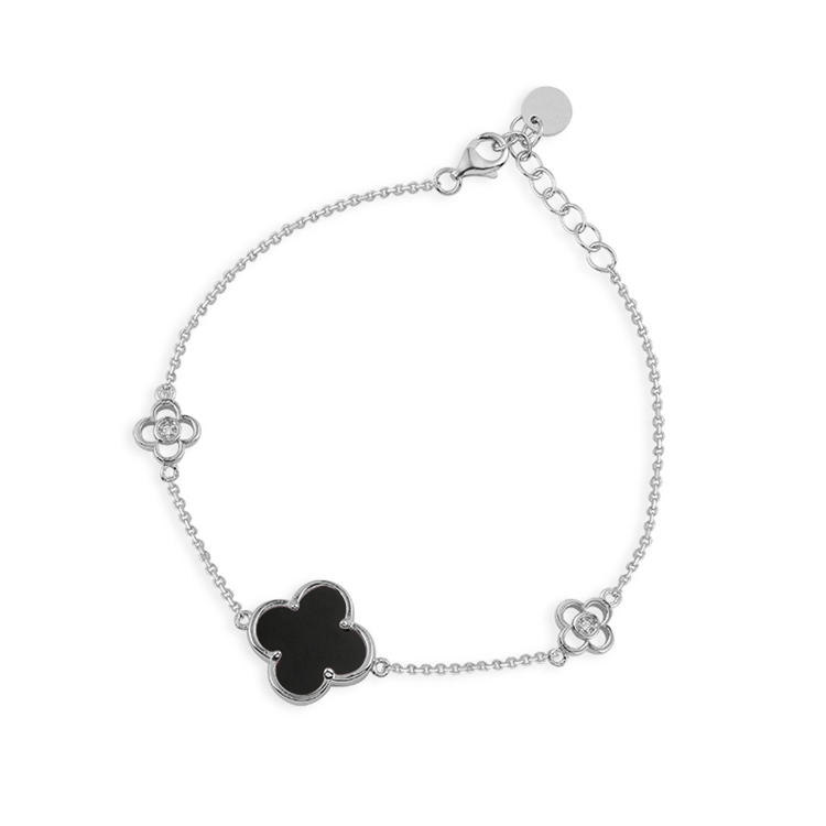 Hot Selling Designers Women Black 4 Leaf Clover Ceramic 925 Sterling Silver Bracelet