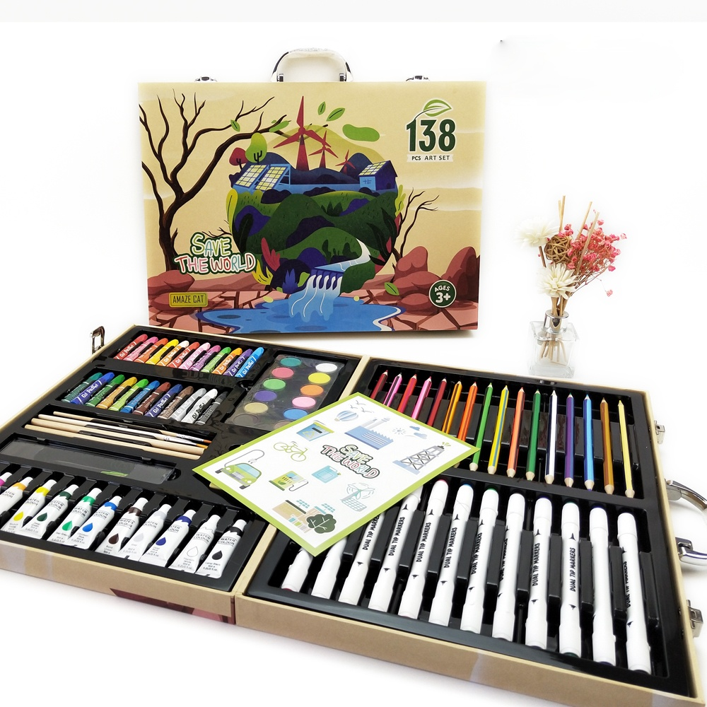 2021 Custom High Quality Drawing Stationery Gift Set For Kid 138 pcs Painting School Stationery Set