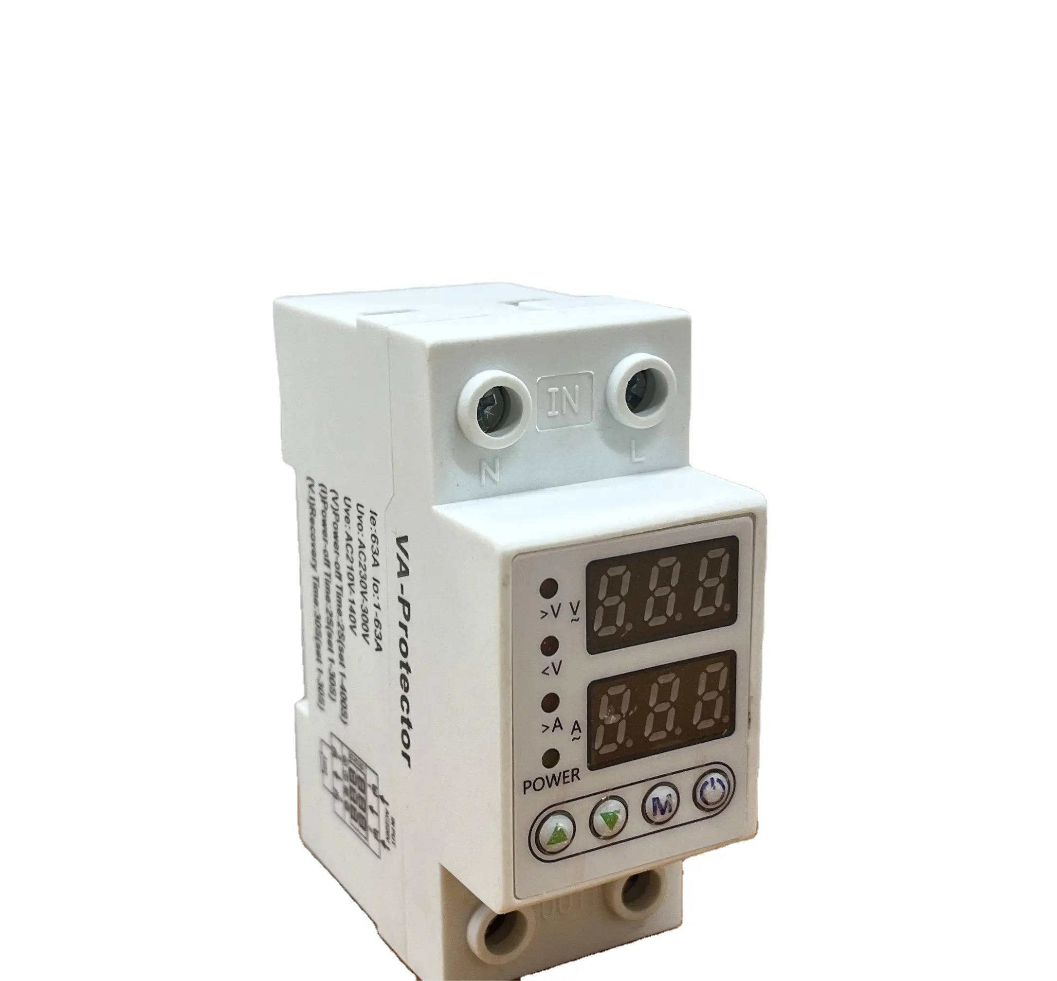 63A 230V AC Din rail adjustable voltage protector protective device relay with over current protection