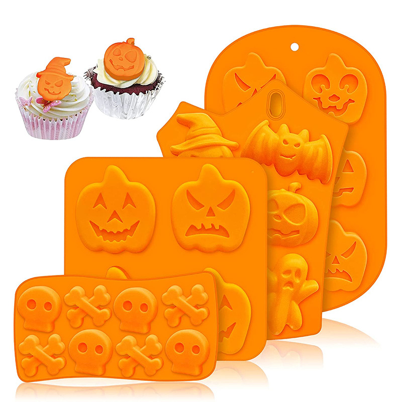 Halloween Funny Pumpkin Wizard Hat Bat Silicone Chocolate Mold Candy Cake Baking Mold Set