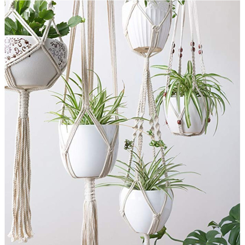 Amazon Planter Basket Decorative Cotton Rope Flower Plant Hangers Pot Holder Wall Hanging For Home Decor