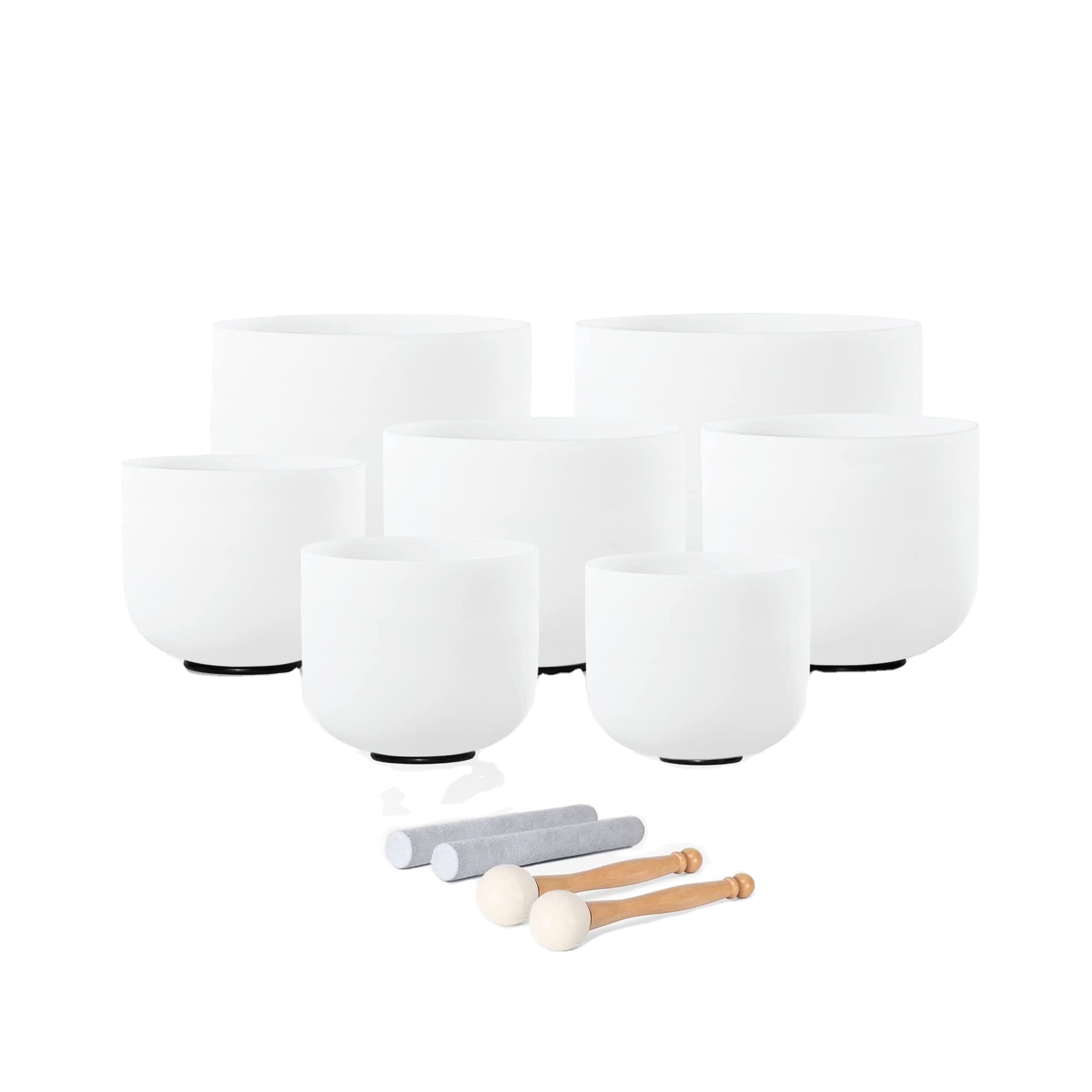 Set of 7pcs 8" -14" note c d e f g a b frosted quartz crystal chakra singing bowls with free case