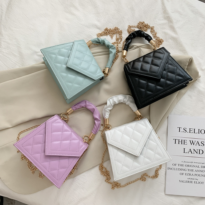Latest Stylish Custom Elegant Solid Color Ladies Women Purses Handbags Messenger Shoulder Bags with Gold Chain