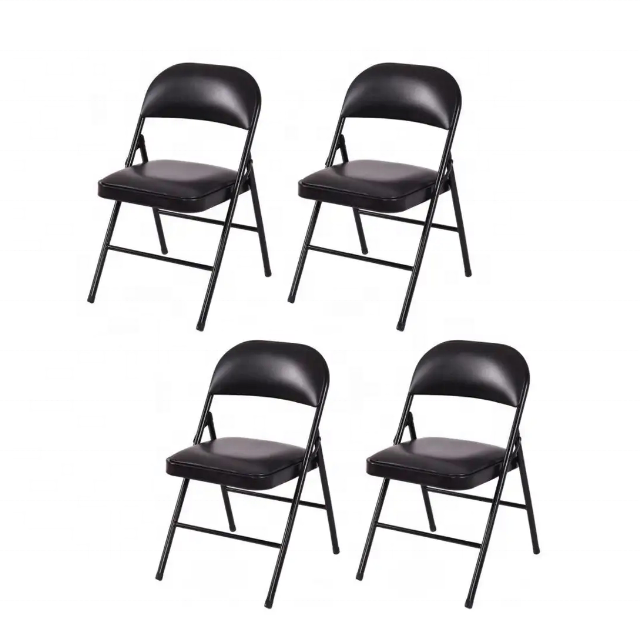 Metal Portable Folding Chair with Backrest and Padded Seats Collapsible Square Chairs