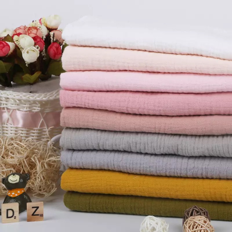 high quality double layers 100% cotton crinkled gauze muslin fabric for pajama clothes and swaddles