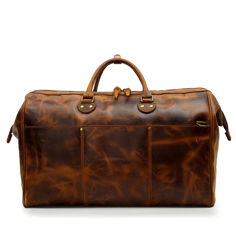Custom Cowhide Overnight Luggage Waterproof Leather Weekender Duffle Bag Genuine Leather Travel Bag For Men