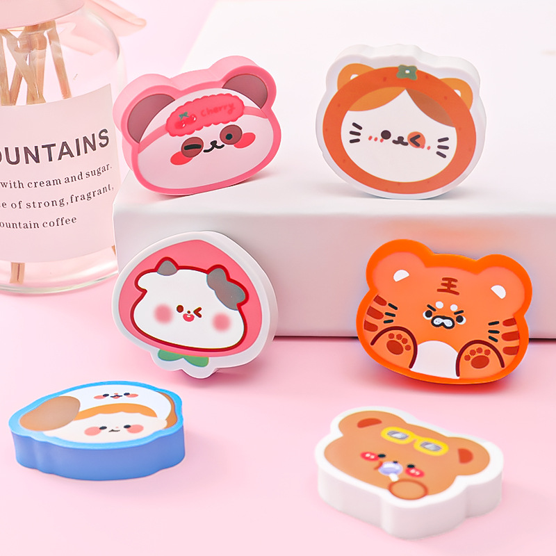 Kawaii Cartoon Colorful Erasers Lovely Cat Bear Rabbit Cow Tiger Girl Pencil Eraser Kids Gift Creative School Office Stationery