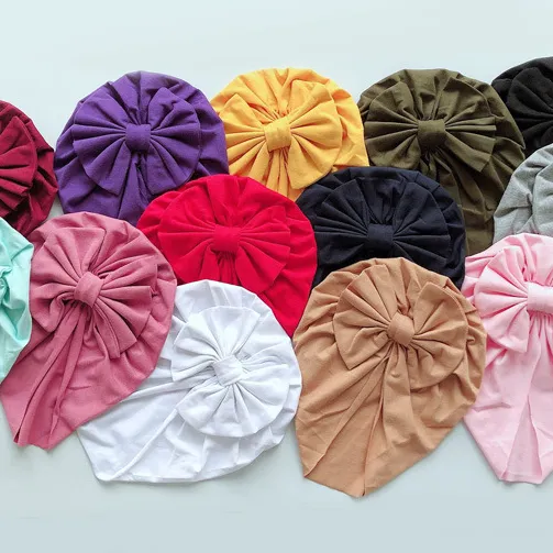 0-4Years Cotton Hair Bow Knot Kids Baby Infant Turban Hat Big Ear Knot Toddler Beanie Caps Headwraps Birthday Gift Photo Props