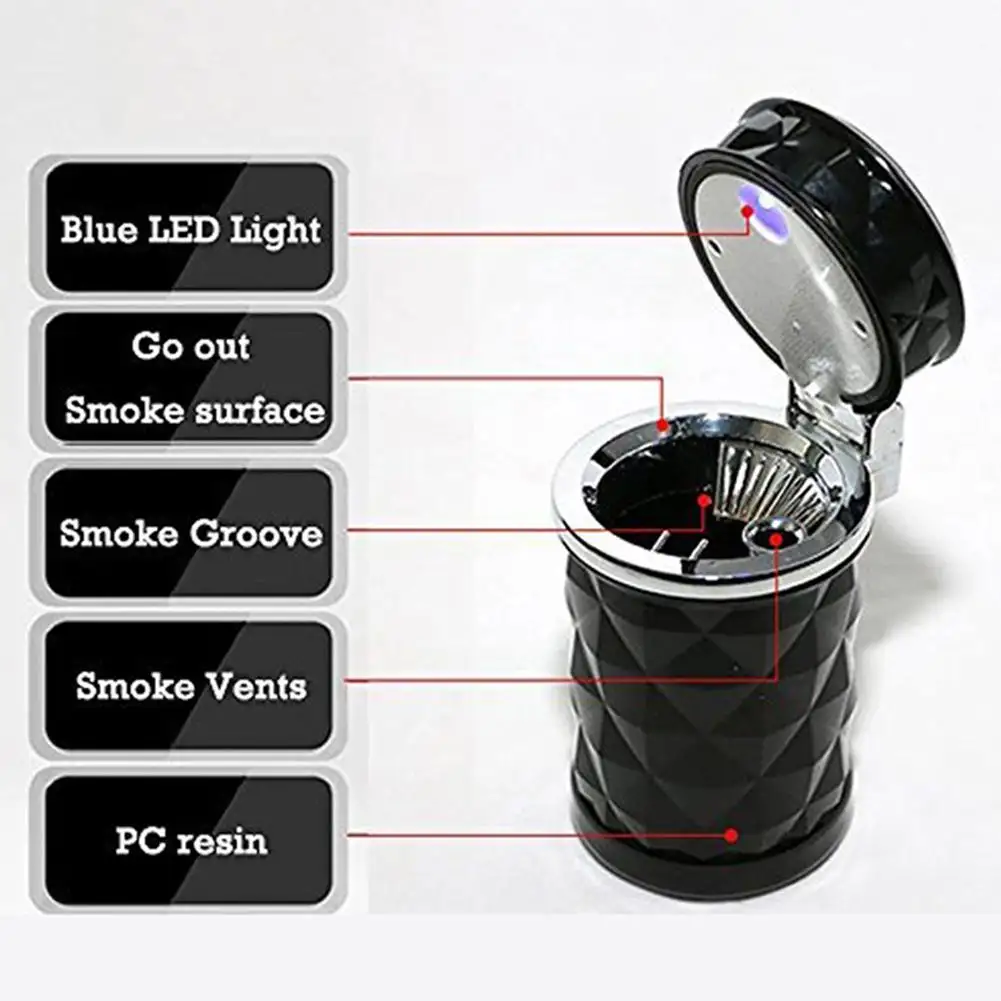 portable universal black/ white auto led lighted car ashtray Storage Auto Accessories