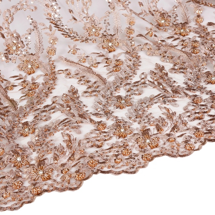 2021 beautiful designs machine beaded heavy knitted 3mm sequins lace fabric for dresses