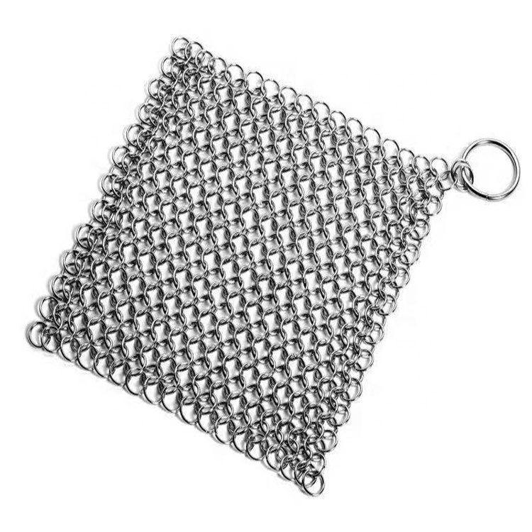 Скребок Chainmail 8x6 дюймов, чугунный очиститель из нержавеющей стали, прочный антикоррозийный скребок для кастрюль, сковородки, сковородки, барбекю