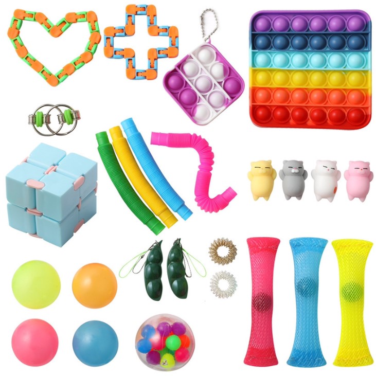 Keychain Push Pop Fidget Toy Set Stress Anxiety Relief Toys Set for ADHD Pop Fidget Toys set