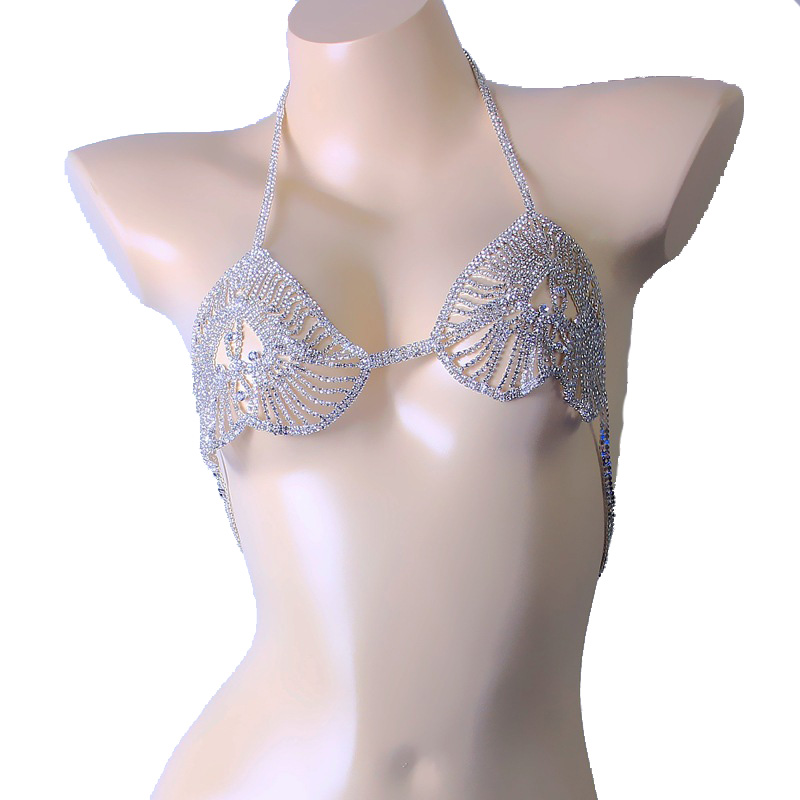 Heart Crystal Rhinestone Lingerie Nipple Bra Chain Body Jewelry Sexy Body Chain for Women Bikini Beach Dance Fashion Jewelry