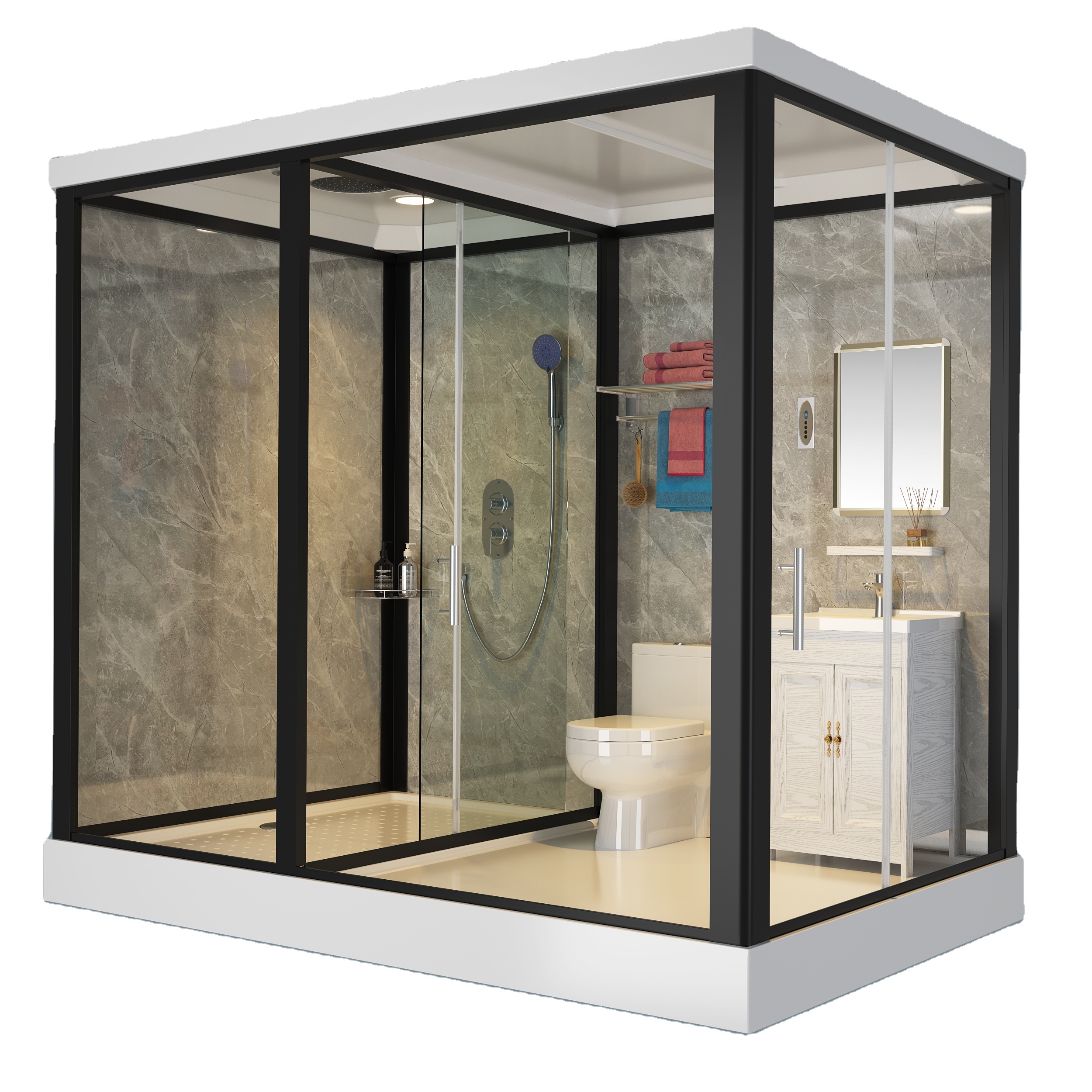 Glass Overall Bathroom Shower Room Integrated Hotel Bath Toilet Sliding Door Bathroom Storage Cabinet with