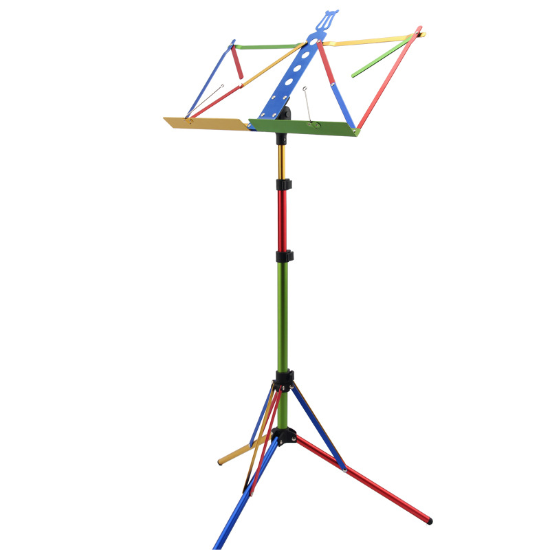 Rainbow-colored aluminum alloy portable sheet music stand that can lift and fold