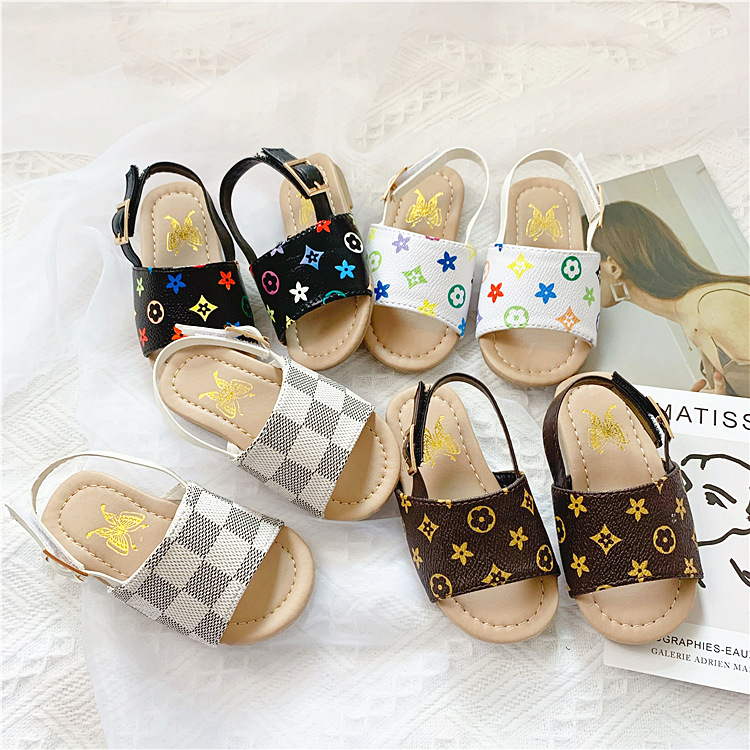 Summer beach back strap flower printed outdoor luxury designer toddler baby kids girl sandals