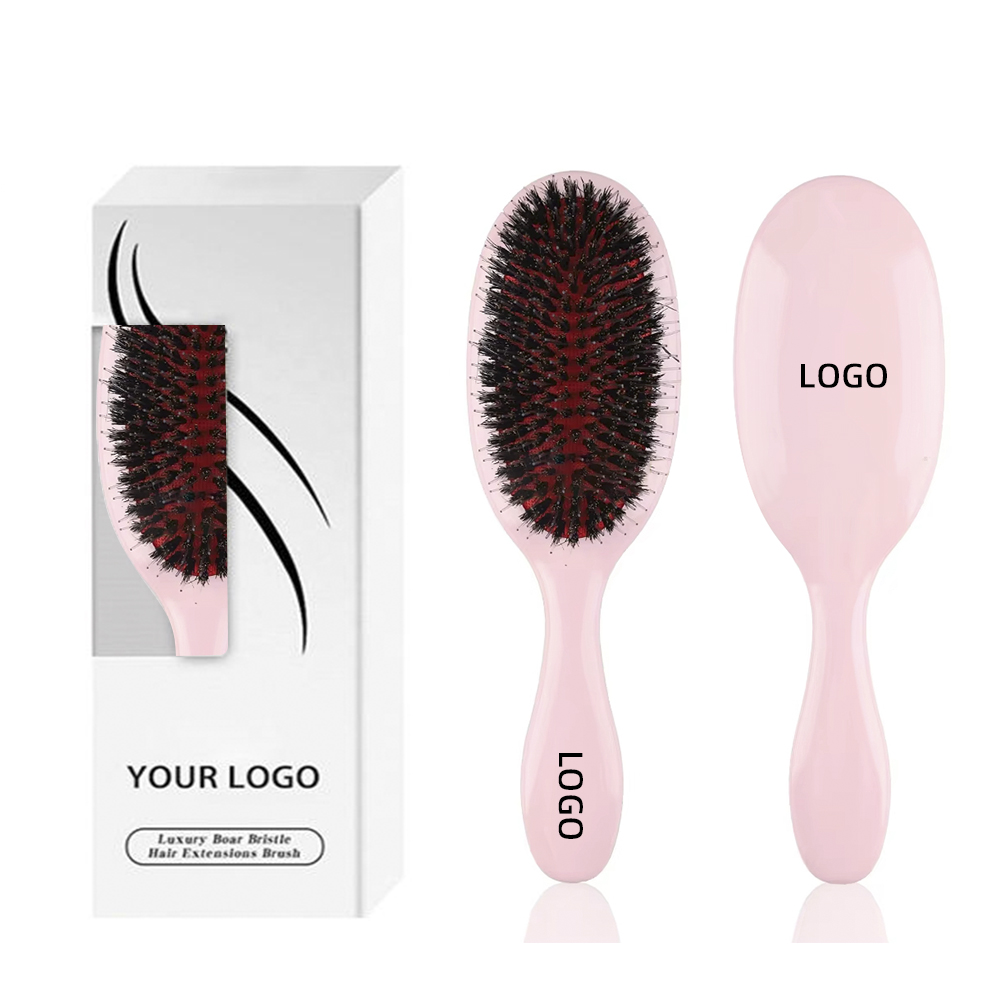 Customized Factory Wig Private Label Pink Comb Luxury Good Wild Boar Bristle Slick Back Brush Hair Brush for hair Extension Wig