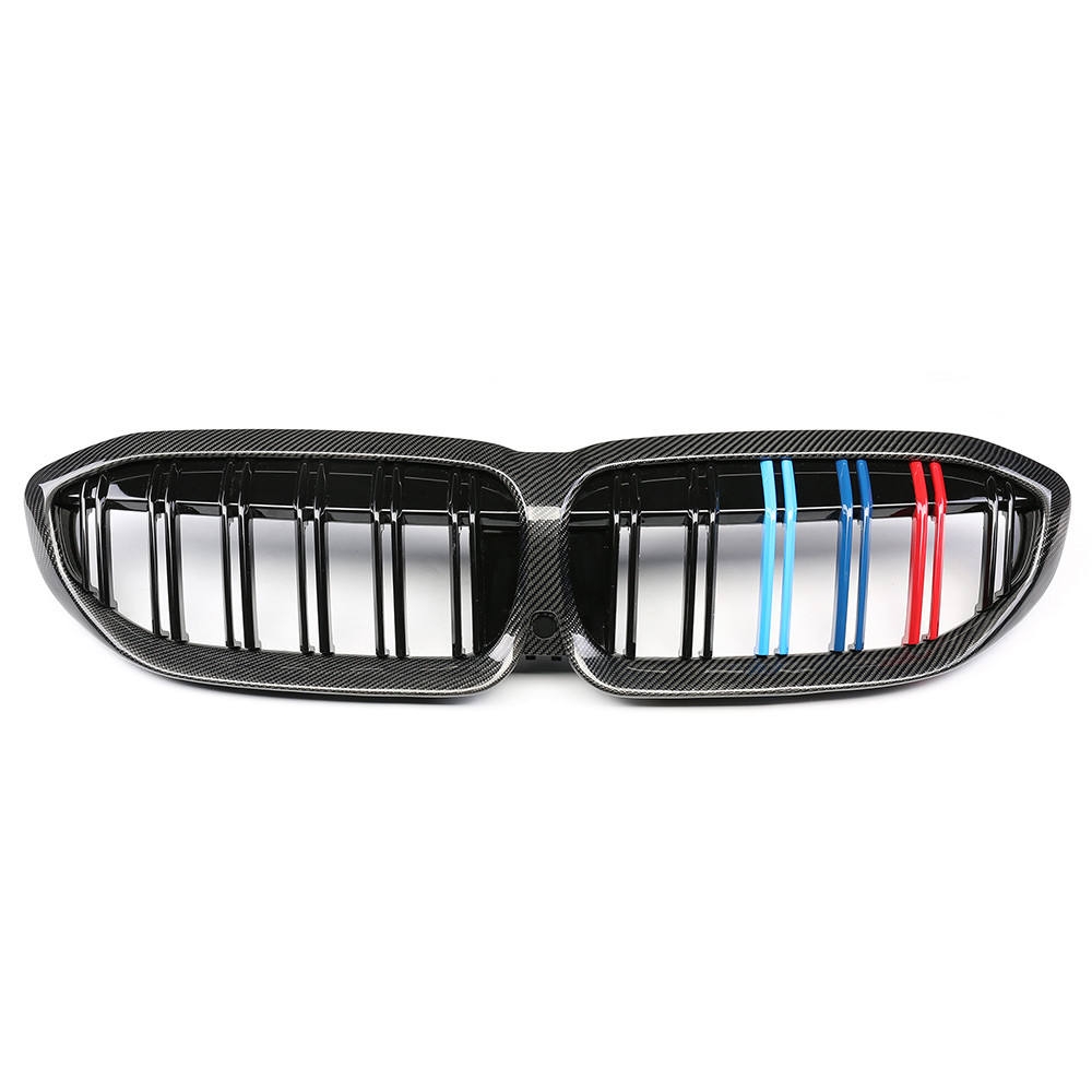 Передняя решетка G20 из углеродного волокна для BMW 3 Ser G20 G21 M, стильный решетчатый гриль, передний бампер, вентиляционные отверстия W/H Tri-Color 2019 +