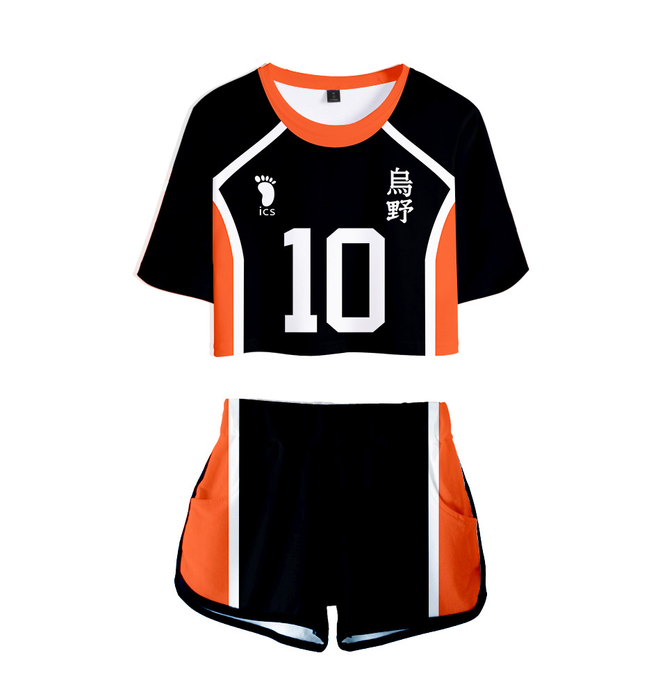 Anime Haikyuu Cosplay Costume Karasuno Koukou Summer Girls Cheerleading Uniform Women Crop Top Short-sleeved T-shirt Shorts