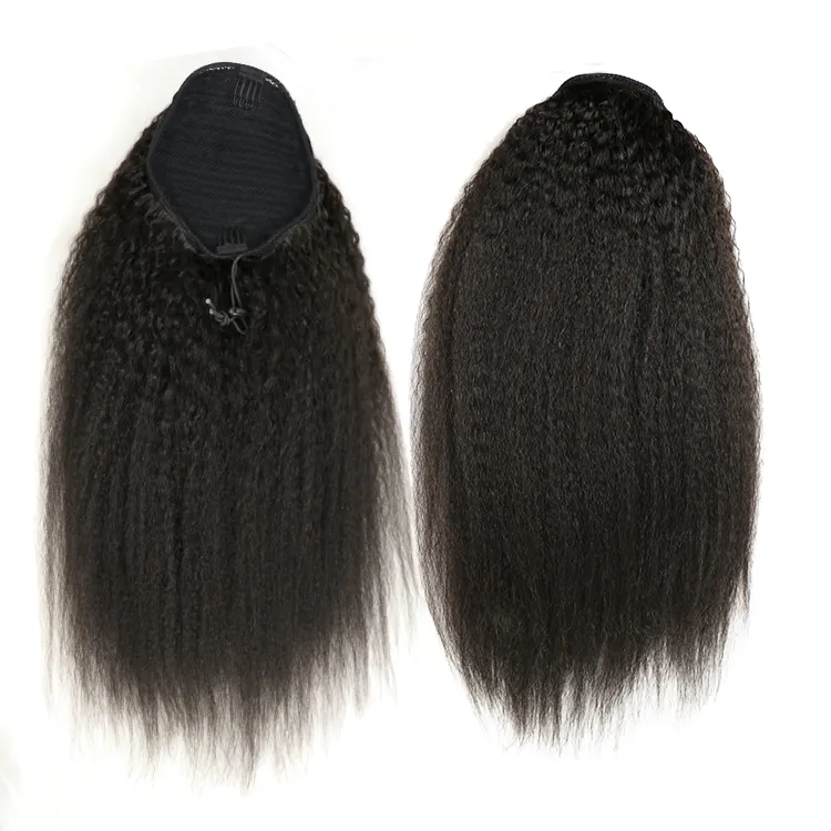 Kinky Straight Claw Clip Human Hair Drawstring Ponytail, Wrap Around Human Hair Ponytail For Black Women