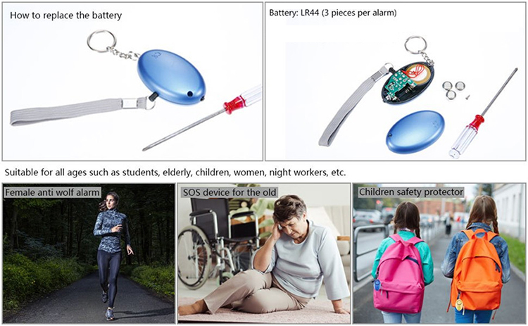Set of five mini red emergency safesound personal security alarm keychain