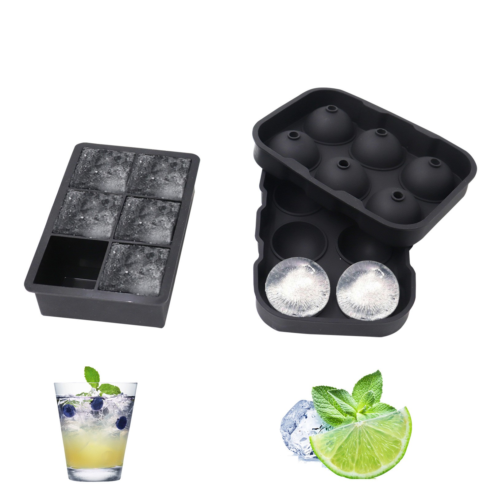 Silicone Bpa Free Sphere Ice Mold Tray Flexible Whiskey Ice Ball Maker Round Ice Cube Tray