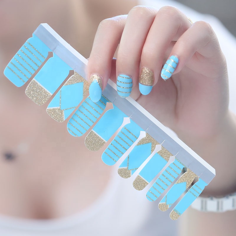 New design customized japan style sky blue art 100% nail polish sticker, nail wrap