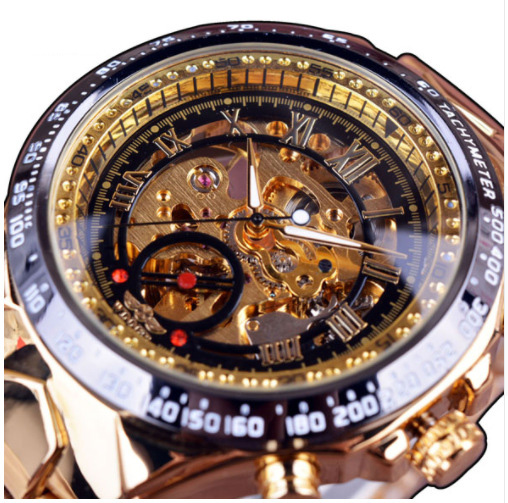 Hot Selling Brand Men High-End Hollow Curved Design Waterproof Automatic Steel Mechanical Watch