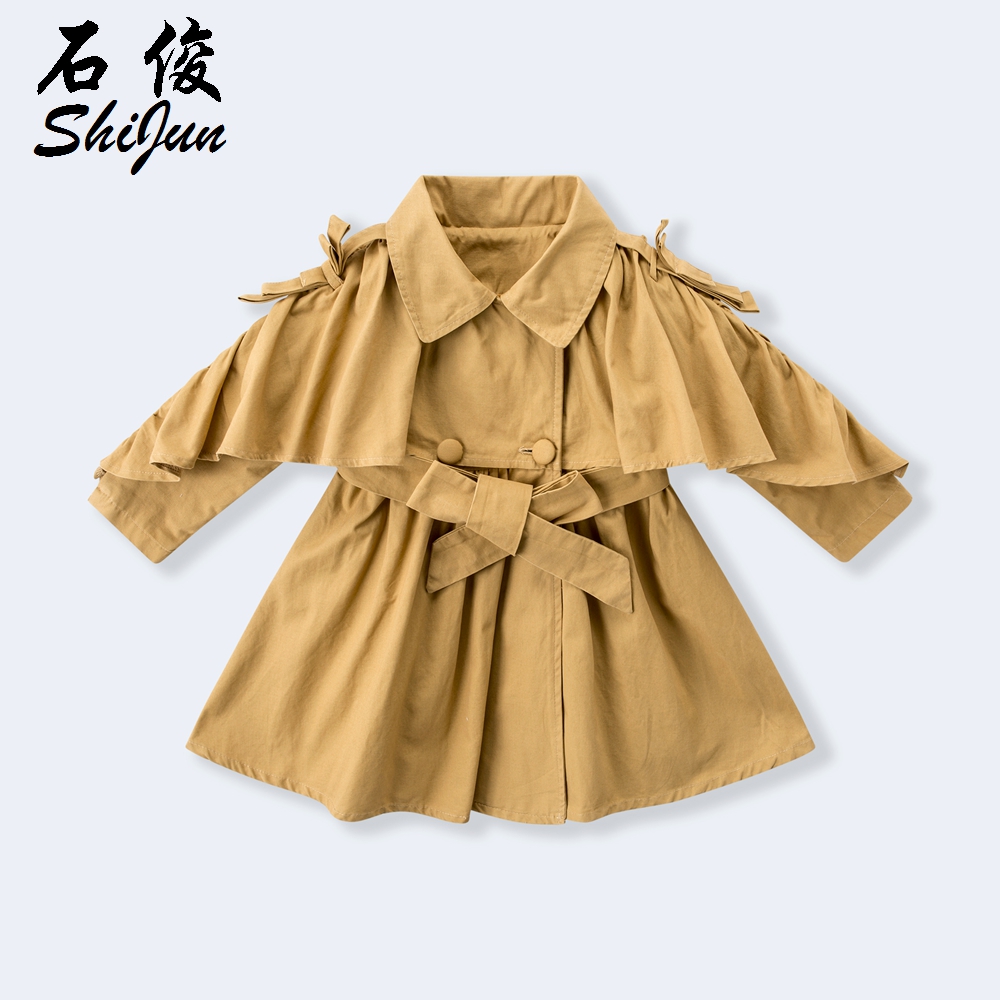 ShiJun 2019, новый дизайн, длинный детский тренчкот с оборками