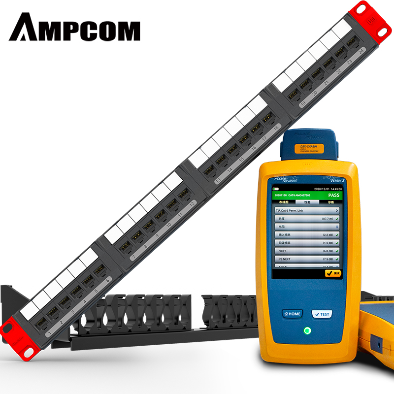 Патч-панель AMPCOM, 24 порта, Cat5e/6 UTP, без рисунка, патч-панель 1U STP RJ45, Ethernet-кабель, панель управления