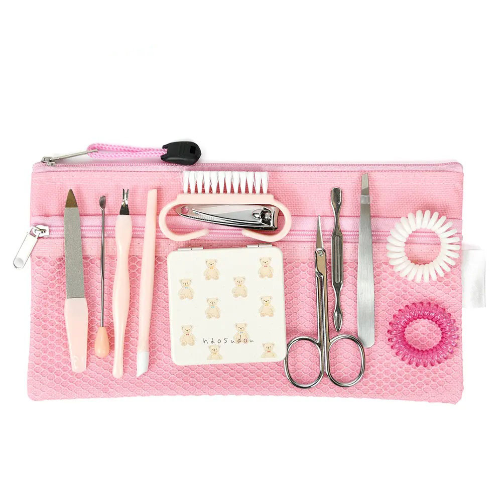 12pcs Nail Clipper Stainless Steel Manicure Set With Bag Pedicure Care Tool Scissor Eyelash Curler Cosmetic Mirror Beauty Kit