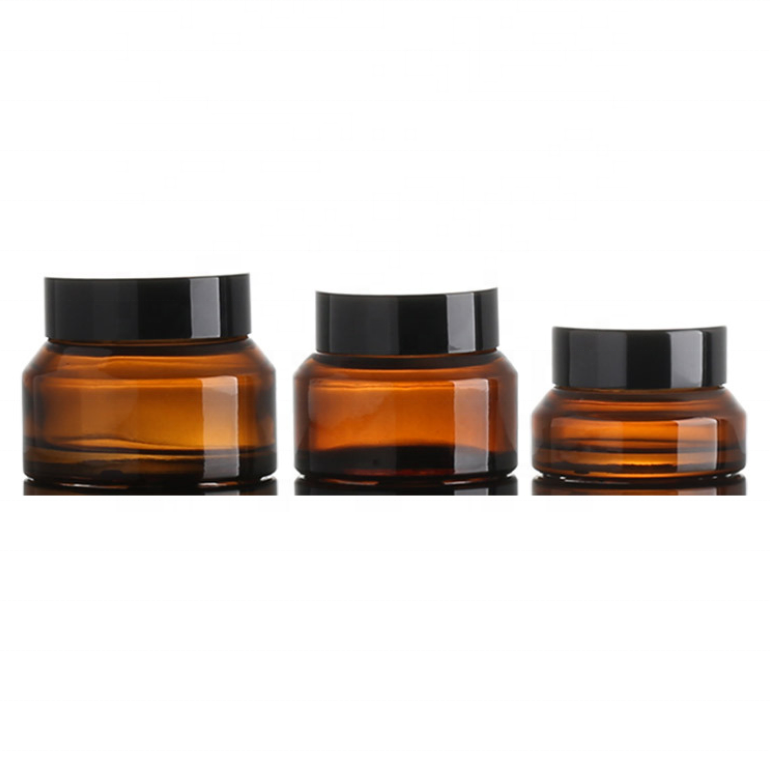 Low MOQ Cosmetic Green Amber Glass Jar for Face Cream 15g 30g 50g