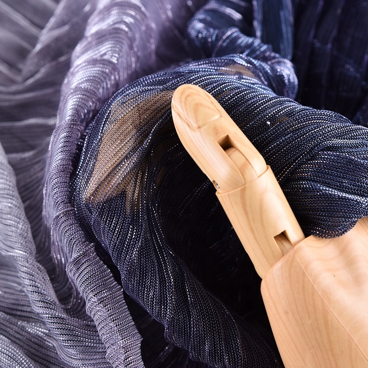Customized Knit 100% polyester Gradient Color Lurex Metallic Mesh Pleated Fabric