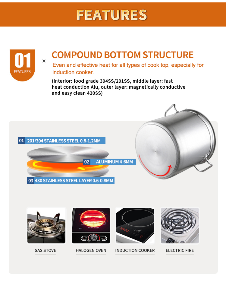 commercial industrial large 304 stainless steel cooking high stock pot warmer range  wholesale set soup and stock pot