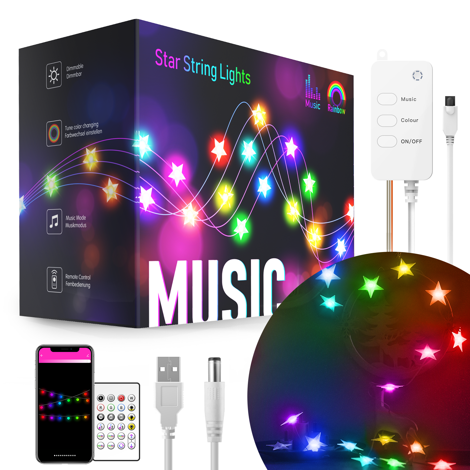 APP Smart 25/50LED Star String Lights Fairy Christmas Lights For Indoor Party Wedding And Holiday Decorations