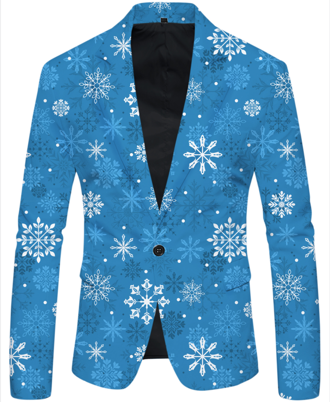 Hot Sell Men's Snow Flower Printed Men's Fashion Slim Fit Casual Print One Button Suit Jacket Blazer Suit Costumes Hommes